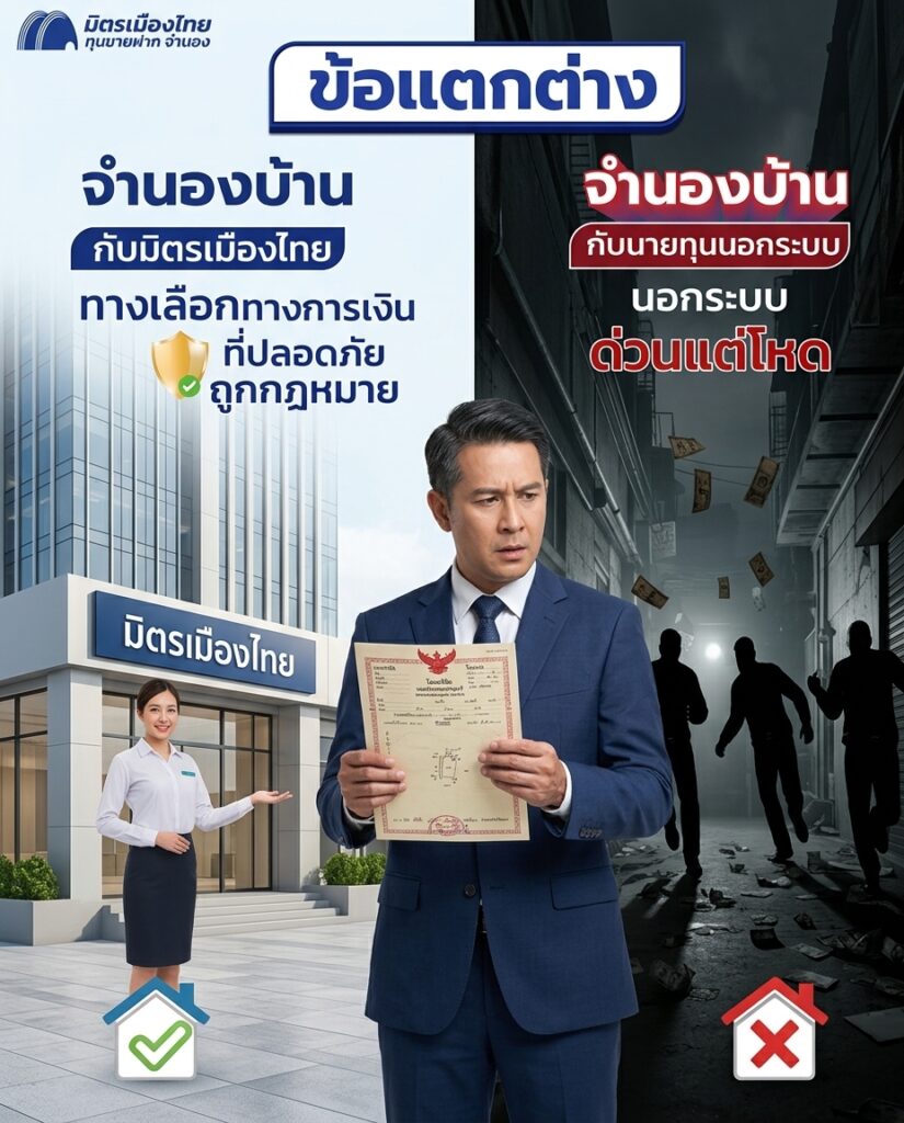ทางเลือก จำนองมิตรเมืองไทย ปิดหนี้นอกระบบ ย้ายทุนจำนอง เปลี่ยนทุนจำนอง