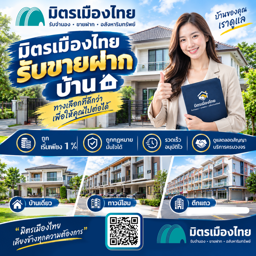 มิตรเมืองไทย รับขายฝากบ้าน นายทุนขายฝากบ้าน ดอกถูก